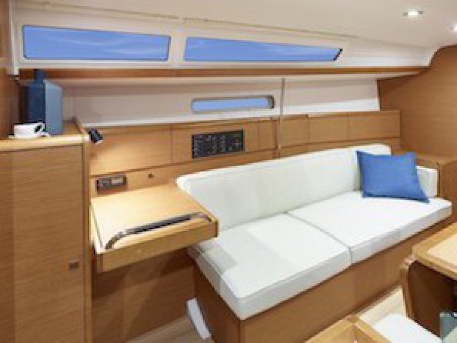 Saloon seat interior of RYA training course sailing vessel